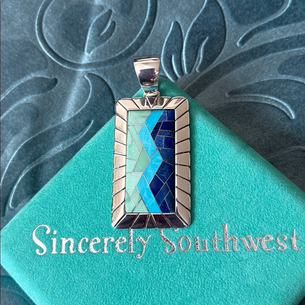 NWOT Carolyn Pollack of Sincerely Southwest-Silver/Turquoise/BlueLapis Pendant - Picture 2 of 13
